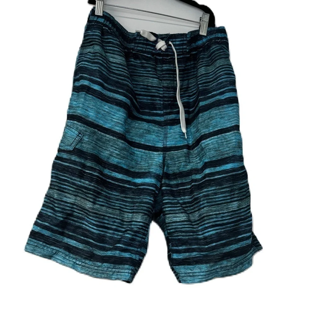 Kanu Boys 18/20 Swim navy blue stripes resort beach fun casual trunk drawstring